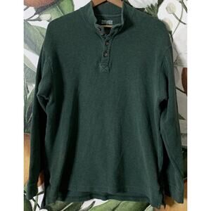 Duluth Trading Co Mens Medium Cotton Blend 1/4 Button Pullover Sweater Green